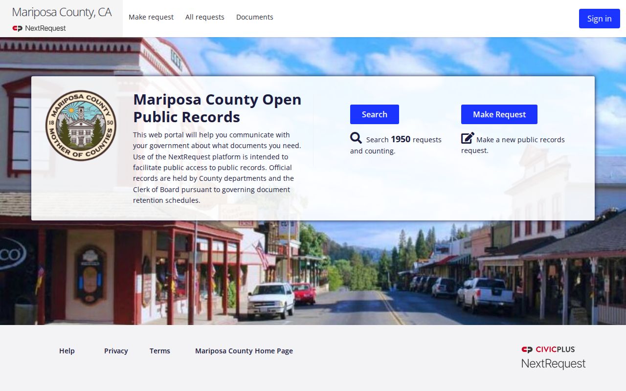 Mariposa County booking record request portal