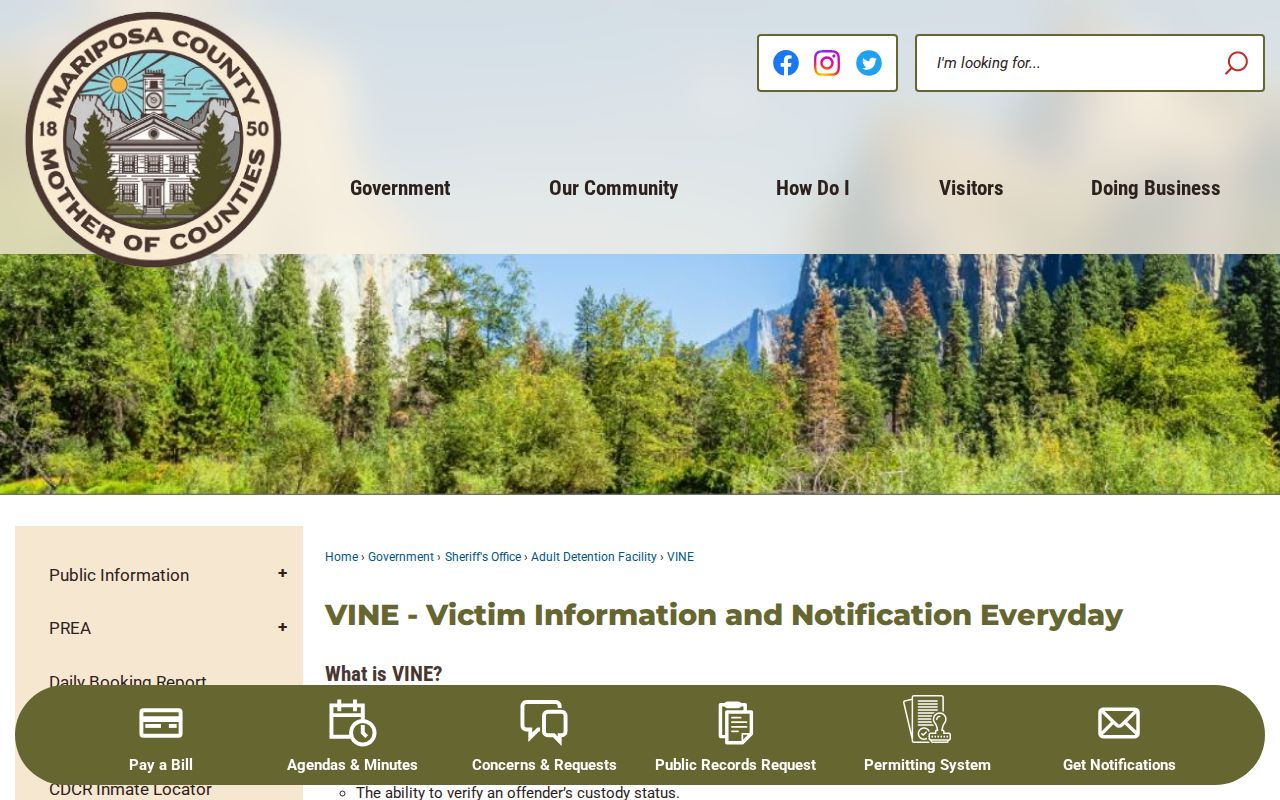 Mariposa County VINE custody notification instructions